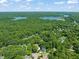 Expansive aerial view of a wooded community near a serene lake, promising peaceful living at 9508 Waterwood Ct, Raleigh, NC 27614