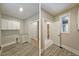 Bright laundry room with white cabinetry, granite countertops, and tile flooring at 97 Fox Oak Trl, Pittsboro, NC 27312