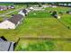 Expansive backyard featuring lush green grass, a fenced-in area, and neighborhood views from an aerial perspective at 108 Hudson Dr, Princeton, NC 27569