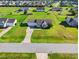 Aerial shot of a home with an expansive front yard and a driveway, nestled within a quiet neighborhood setting at 108 Hudson Dr, Princeton, NC 27569
