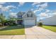 Charming home with light gray siding, black shutters, and a two-car garage with a concrete driveway at 123 Teaser Dr, Fuquay Varina, NC 27526