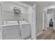 Laundry room with washer, dryer, wire shelving, and wood-look flooring at 1725 T W Alexander Dr # 204, Durham, NC 27703
