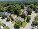 This aerial view of a lush neighborhood highlights the well-spaced homes surrounded by verdant trees at 2037 Summer Shire Way, Raleigh, NC 27604