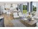 Open concept living room with hardwood floors and a view of the gourmet kitchen and backyard at 216 Sprenger St, Garner, NC 27529