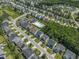 An aerial view of a neighborhood highlighting the community pool and surrounding residential landscape at 274 Marsh Creek Dr, Garner, NC 27529
