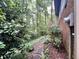 Beautiful stone pathway leading to the side of a charming brick home surrounded by lush greenery at 2900 Sylvania Dr, Raleigh, NC 27607