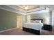 Comfortable main bedroom boasts a tray ceiling, and serene color palette at 308 Wescott Ridge Dr, Holly Springs, NC 27540