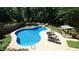 Beautiful in-ground pool featuring a waterfall, lounge chairs, and an outdoor bar for ultimate relaxation and entertainment at 308 Wescott Ridge Dr, Holly Springs, NC 27540