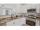 Close-up of kitchen featuring stainless steel appliances, white cabinets, and modern design at 3973 Volkswalk Pl, Raleigh, NC 27610