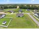 Wide aerial shot features homes with ample yards in a well-maintained neighborhood, surrounded by green spaces and trees at 50 N Nolan Park Dr, Selma, NC 27576