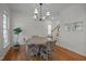 Cozy dining area with hardwood floors, featuring a rustic table and a view of the staircase at 513 Moultonboro Ave, Wake Forest, NC 27587