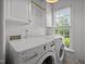 Clean laundry room featuring a front-load washer and dryer with a window view at 513 Moultonboro Ave, Wake Forest, NC 27587