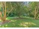A large backyard featuring mature trees offering a peaceful and private outdoor space at 612 Locust Ln, Raleigh, NC 27603
