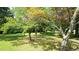 Beautiful backyard featuring mature trees and green grass at 6600 Sadie Dr, Wendell, NC 27591