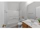 Bathroom featuring a tub-shower combo and wood vanity cabinet at 6809 Middleboro Dr Dr, Raleigh, NC 27612
