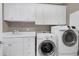 This laundry room features a washing machine, dryer, sink, and plenty of storage at 9048 Chelsea Dr, Raleigh, NC 27603
