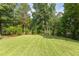Expansive backyard featuring a well-maintained lawn surrounded by mature trees for privacy at 1908 S Lakeshore Dr, Chapel Hill, NC 27514