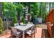 Spacious back deck with dining set, perfect for enjoying meals outdoors and outdoor entertainment at 208 Silk Hope Dr, Cary, NC 27519