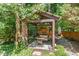 Cozy covered outdoor seating area with stylish furniture, perfect for relaxing in a wooded setting at 28 Benchmark, Pittsboro, NC 27312