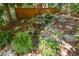 Beautiful backyard water feature with rocks and plants, creating a tranquil garden space at 28 Benchmark, Pittsboro, NC 27312