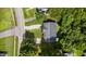 Aerial view of a charming home surrounded by lush greenery and a quiet residential street at 308 E Gilbreath St, Graham, NC 27253