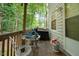 View of a back porch with exterior wall and trees, offering a private outdoor space at 3622 Colchester St # 17, Durham, NC 27707