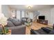 Cozy living room with wood floors, neutral walls, and plush gray sofas at 3622 Colchester St # 17, Durham, NC 27707