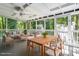 Comfortable screened porch with an outdoor dining set and a seating area perfect for entertaining at 5124 Lazywood Ln, Durham, NC 27712
