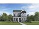 Charming two-story home featuring a stone facade, gray siding, and a welcoming front porch at 5553 Cayden Cove Dr, Wendell, NC 27591