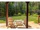 A beautifully landscaped backyard with chairs, lush green lawn, and a pergola at 1009 Margarets Ln, Raleigh, NC 27614