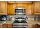 Close up of a kitchen featuring stainless steel appliances and granite countertops at 1401 Burchcrest Dr, Garner, NC 27529