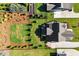 Overhead aerial view of backyard featuring patio, landscaping, and yard space at 241 Teague St, Wake Forest, NC 27587