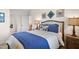Comfortable bedroom featuring a bed with blue accents and decorative wall art, creating a relaxing and stylish atmosphere at 241 Teague St, Wake Forest, NC 27587