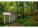 View of the backyard shed surrounded by nature at 4117 Olde Coach Rd, Durham, NC 27707