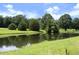 Beautiful pond with a serene view surrounded by trees and greenery at 4345 Mcintyre Rd, Gibsonville, NC 27249