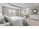 This bedroom showcases a tray ceiling, large windows, neutral colors, and ample space at 8323 Yaxley Hall Dr, Raleigh, NC 27616