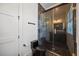 Modern bathroom with glass shower enclosure with dark fixtures at 940 Rivers Edge Dr, Graham, NC 27253
