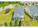 Aerial view of the home showcasing the backyard, patio, and well-maintained landscaping at 1004 Sounding Ln, Durham, NC 27703