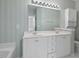 Bathroom boasts double sinks, white cabinetry, wallpaper, a large mirror, and a toilet at 108-203 Northbrook Dr # 203, Raleigh, NC 27609