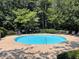 A perfectly round pool surrounded by a concrete deck and lounge chairs, nestled among lush green trees at 108-203 Northbrook Dr # 203, Raleigh, NC 27609