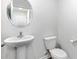 Half bathroom featuring white walls, and a round mirror over the pedestal sink at 119 Leven Dr, Gibsonville, NC 27249