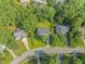 Aerial view of a house with a private backyard and mature trees in a residential neighborhood at 208 Holly Green Ln, Holly Springs, NC 27540