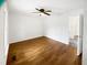 Comfortable bedroom featuring a ceiling fan and a convenient ensuite bath at 5356 Baywood Forest Dr, Knightdale, NC 27545