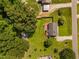 Aerial view of the backyard showcasing the patio area and lush greenery at 73 Richmond Dr, Archer Lodge, NC 27527