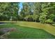 Large, green backyard offers plenty of space for outdoor activities, shaded by mature trees at 904 Lanier Farm Rd, Sanford, NC 27330