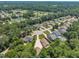 Aerial view of a residential neighborhood showcasing manicured lawns, mature trees, and community layout at 101 Ferndale Ct, Clayton, NC 27520