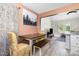 Dining area features mountain art, bright light and bench seating at 11 Sherman Rd, Fuquay Varina, NC 27526
