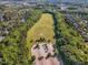 Aerial view of a sports field and parking lot surrounded by trees, showcasing the community's recreational space at 1326 Fairview Club Dr, Wake Forest, NC 27587