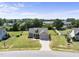 Scenic aerial view of a gray single-Gathering home in a serene neighborhood with lush greenery and ample yard space at 172 Fox Run Ct, Benson, NC 27504