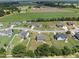 Expansive aerial view of multiple suburban homes in a neighborhood featuring mature trees and landscaping at 172 Fox Run Ct, Benson, NC 27504
